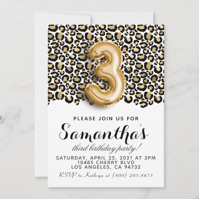 3rd Birthday Leopard Animal Print Invitation (Front)