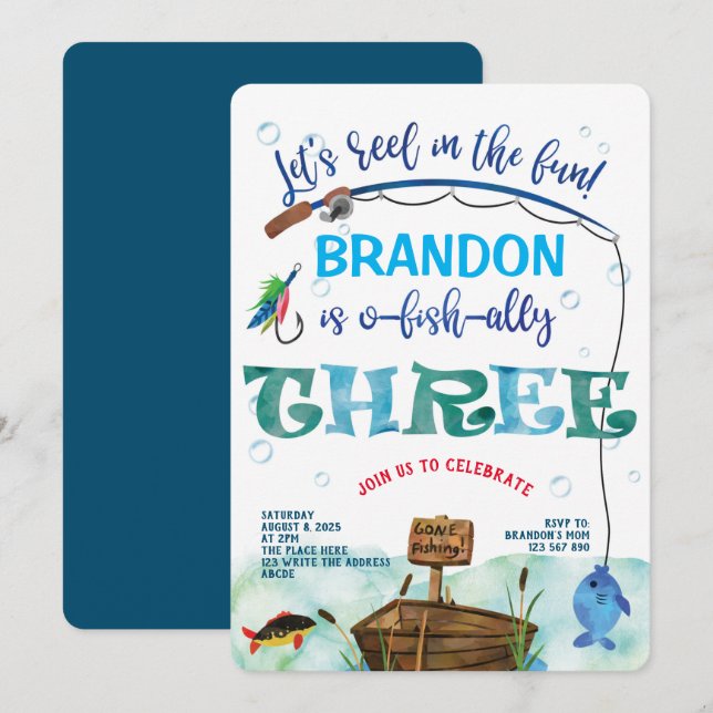 3rd Birthday Little Fisherman, Gone fishing  Invitation (Front/Back)