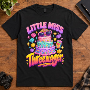 3rd Birthday Little Miss Threenager Toddler Art T-Shirt