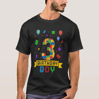 3Rd Birthday Master Builder Block Building 3 Year  T-Shirt