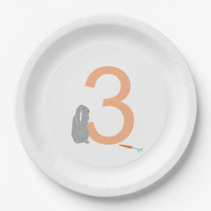 3rd Birthday Modern Minimal Grey Bunny  Paper Plate