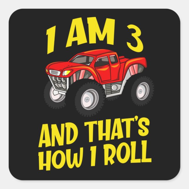 3rd Birthday Monster Truck Kids Car Gift Square Sticker (Front)