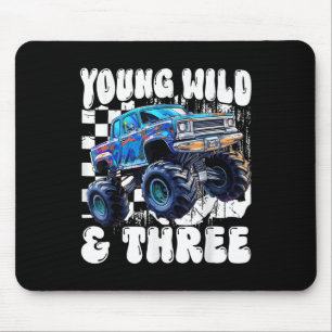 3rd Birthday Monster Truck Young Wild And Three 3 Mouse Pad
