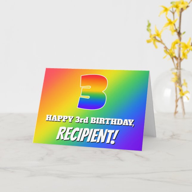 3rd Birthday: Multicolored Rainbow Pattern # 3 Card (Yellow Flower)