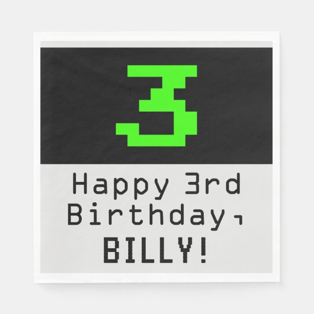 3rd Birthday - Nerdy / Geeky Style "3" & Name Napkin (Front)