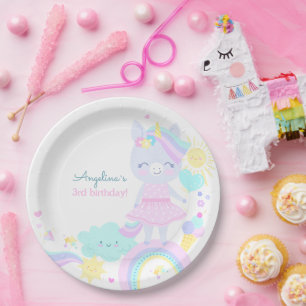 3rd Birthday Paper Plate with a funny unicorn.