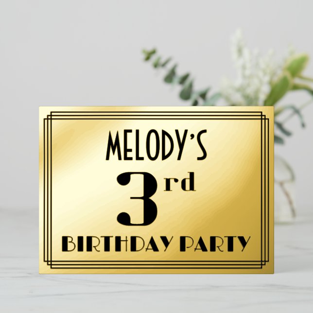 3rd Birthday Party: Art Deco Look “3” and Name (Standing Front)