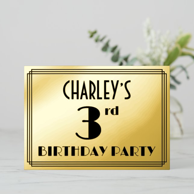 3rd Birthday Party — Art Deco Look “3” + Name (Standing Front)