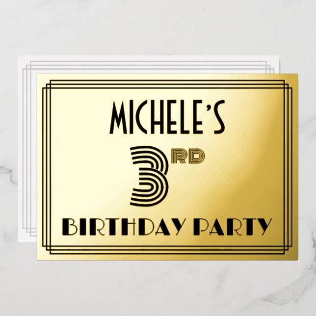 3rd Birthday Party — Art Deco Style “3” & Name (Front/Back)