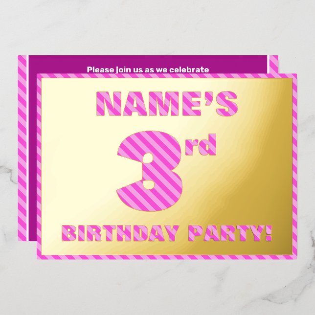 3rd Birthday Party — Bold, Fun, Pink Stripes # 3 (Front/Back)