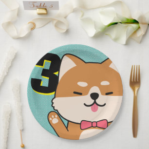 3rd Birthday Party Cute Shiba Inu Puppy Aiko Paper Plate