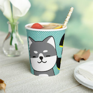 3rd Birthday Party Cute Shiba Inu Puppy Angel Paper Cups