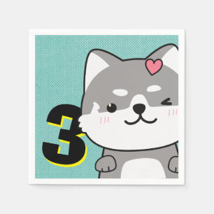 3rd Birthday Party Cute Shiba Inu Puppy Kiki Napkin