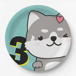 3rd Birthday Party Cute Shiba Inu Puppy Kiki Paper Plate