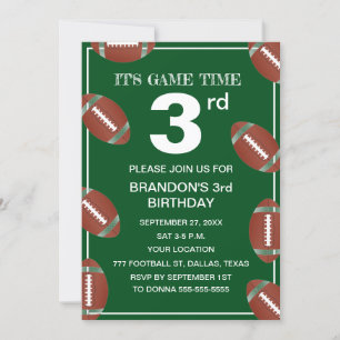 3rd Birthday Party Football Green Sport Kids Boy Invitation