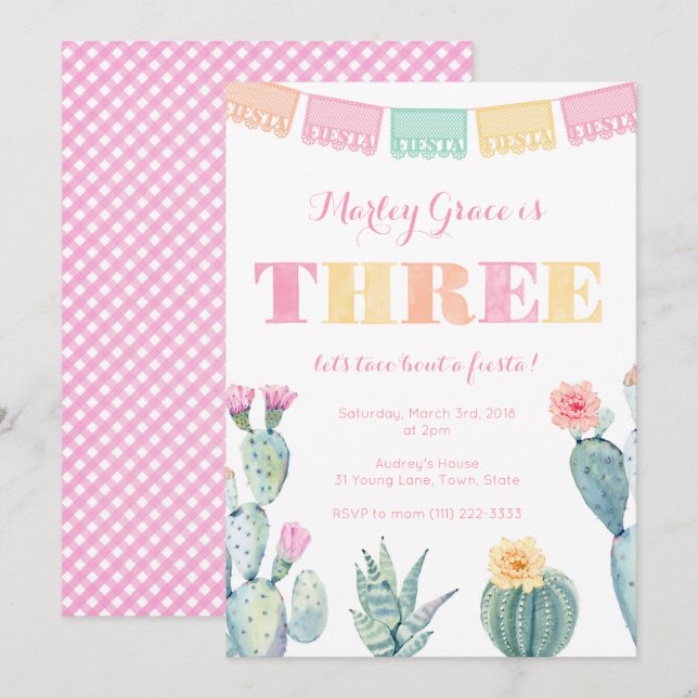 3rd Birthday Party for Girl, Taco About A Fiesta Invitation (Front/Back)