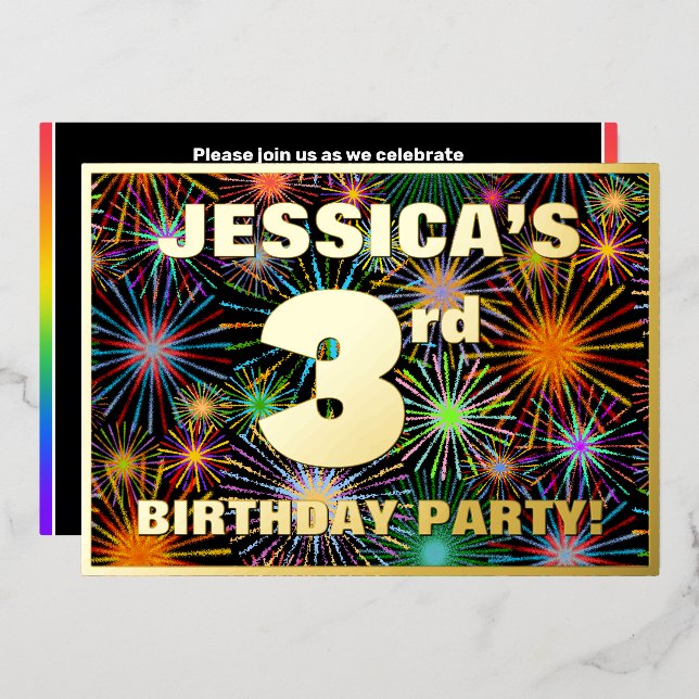 3rd Birthday Party — Fun, Colourful Fireworks Look (Front/Back)