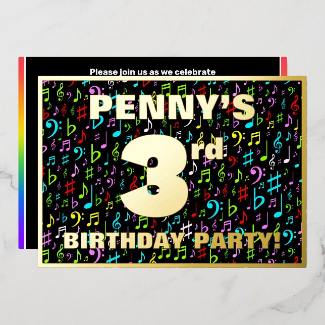 3rd Birthday Party — Fun, Colourful Music Symbols (Front/Back)