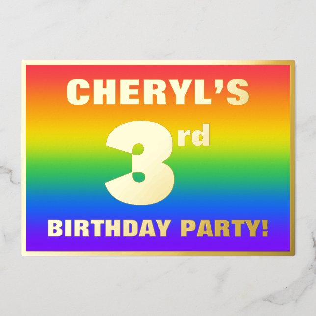 3rd Birthday Party: Fun, Colourful Rainbow Pattern (Front)