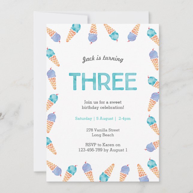 3rd Birthday Party | Ice cream invitation (Front)