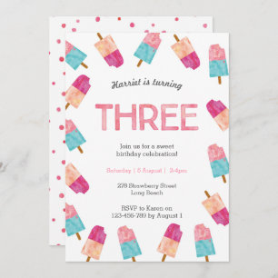 3rd Birthday Party   Popsicle Ice cream invitation