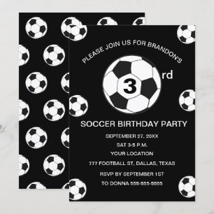 3rd Birthday Party Soccer Black Boys Sports Invitation