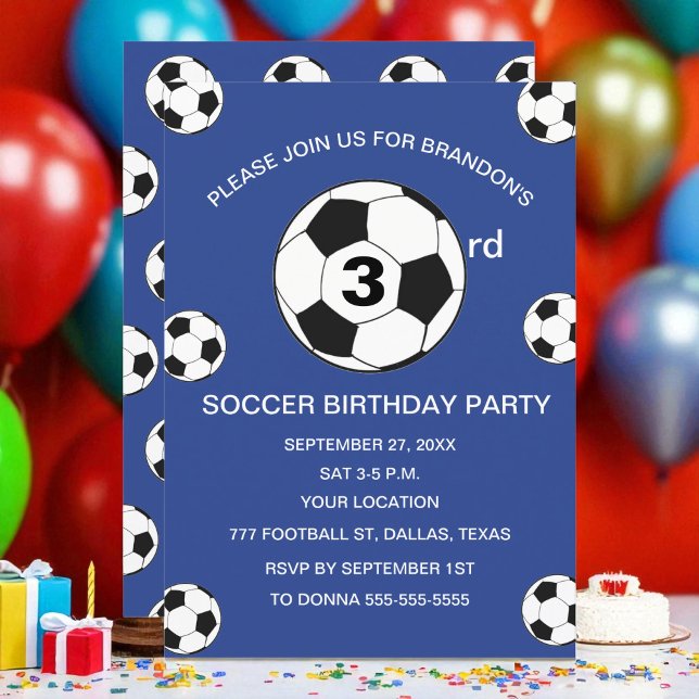 3rd Birthday Party Soccer Blue Boys Sports Invitation (Creator Uploaded)