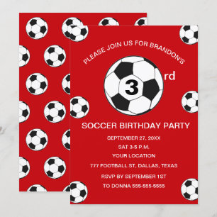 3rd Birthday Party Soccer Red Boys Sports Invitation