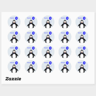 3rd birthday penguin add name blue classic round sticker