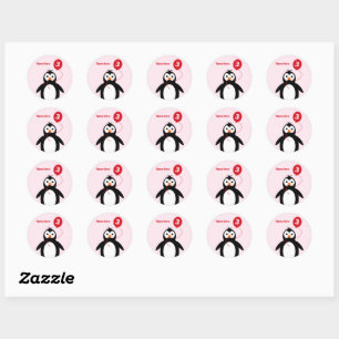 3rd birthday penguin add name pink classic round sticker