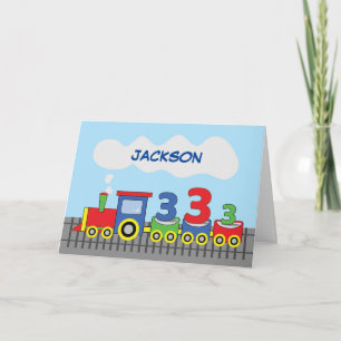 3rd Birthday Personalised Colourful Train on Track Card