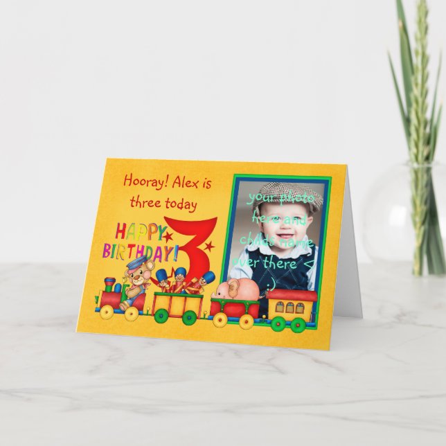 3rd birthday photo card with toy train - toy train (Front)