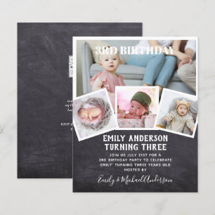 3RD Birthday Photo Collage Invite Boy Girl Mixed