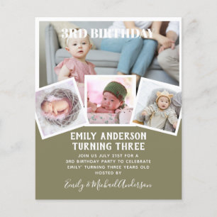 3RD Birthday Photo Collage Invite Boy Girl Mixed Flyer