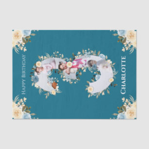 3rd Birthday Photo Collage Teal Blue Yellow Flower Tissue Paper