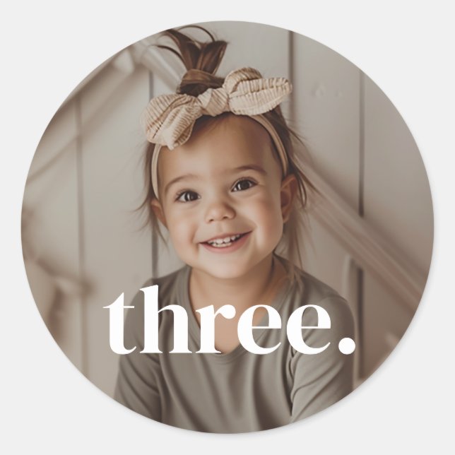 3rd Birthday Photo - three Classic Round Sticker (Front)