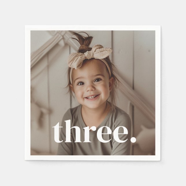3rd Birthday Photo - three Napkin (Front)