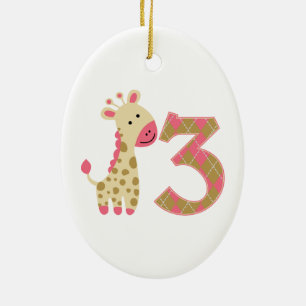 3rd Birthday Pink Giraffe Ceramic Ornament