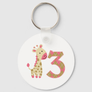 3rd Birthday Pink Giraffe Key Ring