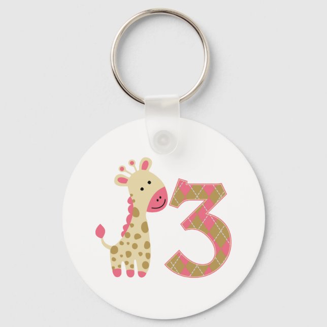 3rd Birthday Pink Giraffe Key Ring (Front)