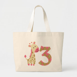 3rd Birthday Pink Giraffe Large Tote Bag