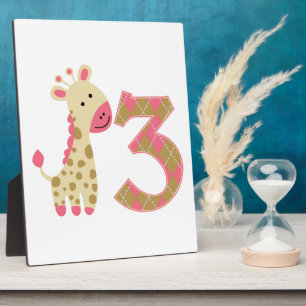 3rd Birthday Pink Giraffe Plaque
