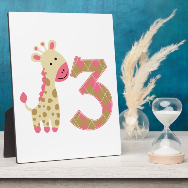 3rd Birthday Pink Giraffe Plaque (Side)