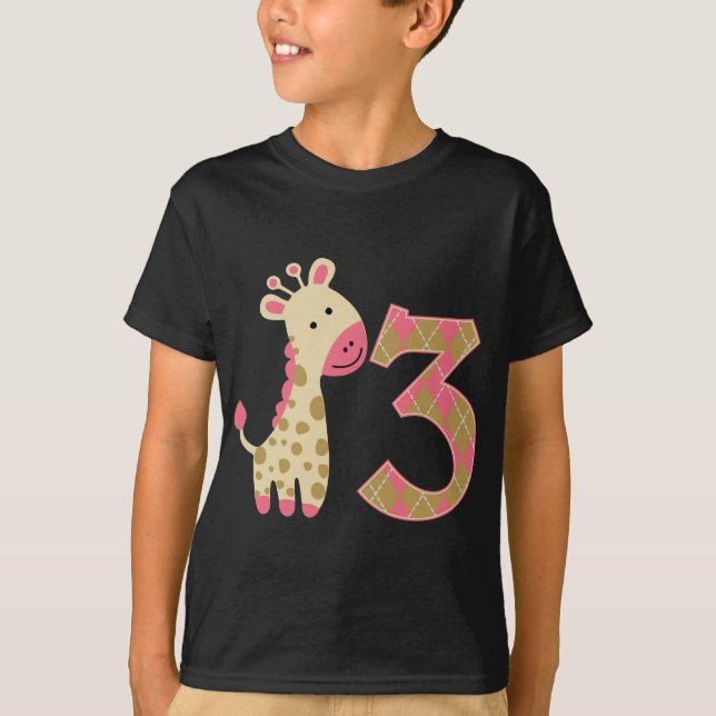 3rd Birthday Pink Giraffe T-Shirt (Front)