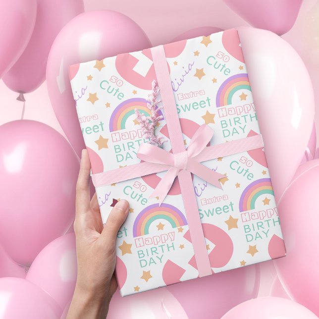 3rd Birthday Pink Rainbow Wrapping Paper (Creator Uploaded)