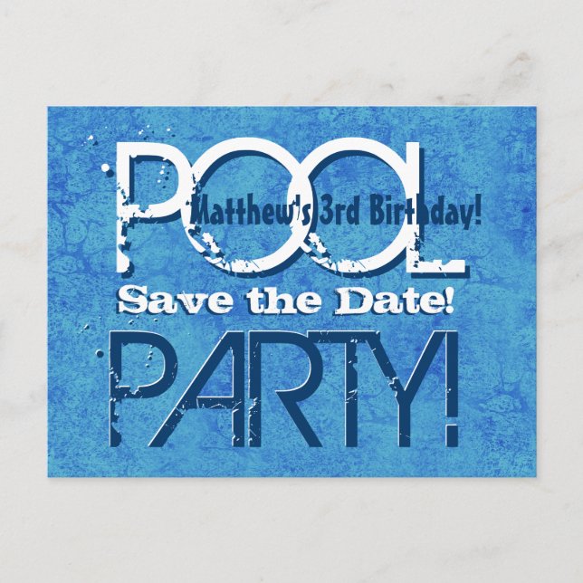 3rd Birthday Pool Party Save the Date V003 Announcement Postcard (Front)