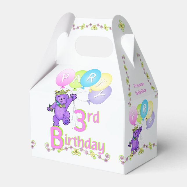 3rd Birthday Princess Bear Custom Favour Box (Front Side)