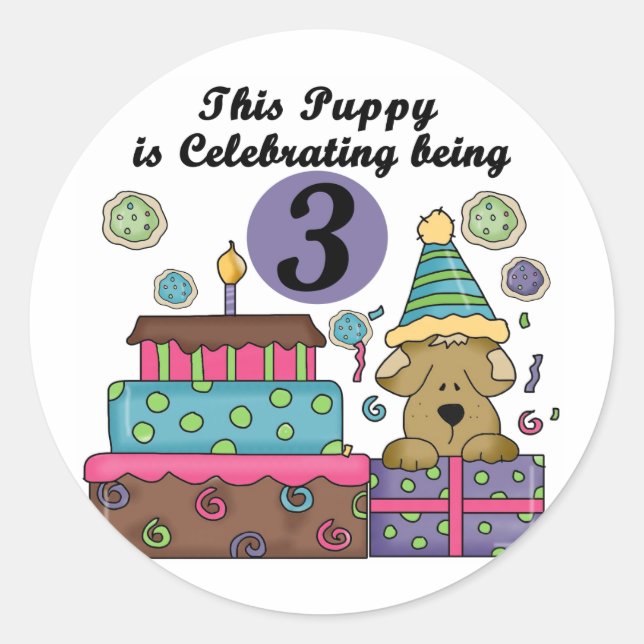 3rd Birthday Puppy T-shirts and Gifts Classic Round Sticker (Front)