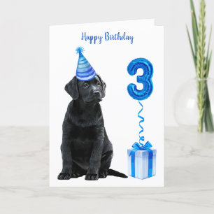 3rd Birthday Puppy Theme- Cute Dog Blue Boy Pawty Card
