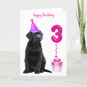 3rd Birthday Puppy Theme- Cute Dog Pink Girl Pawty Card